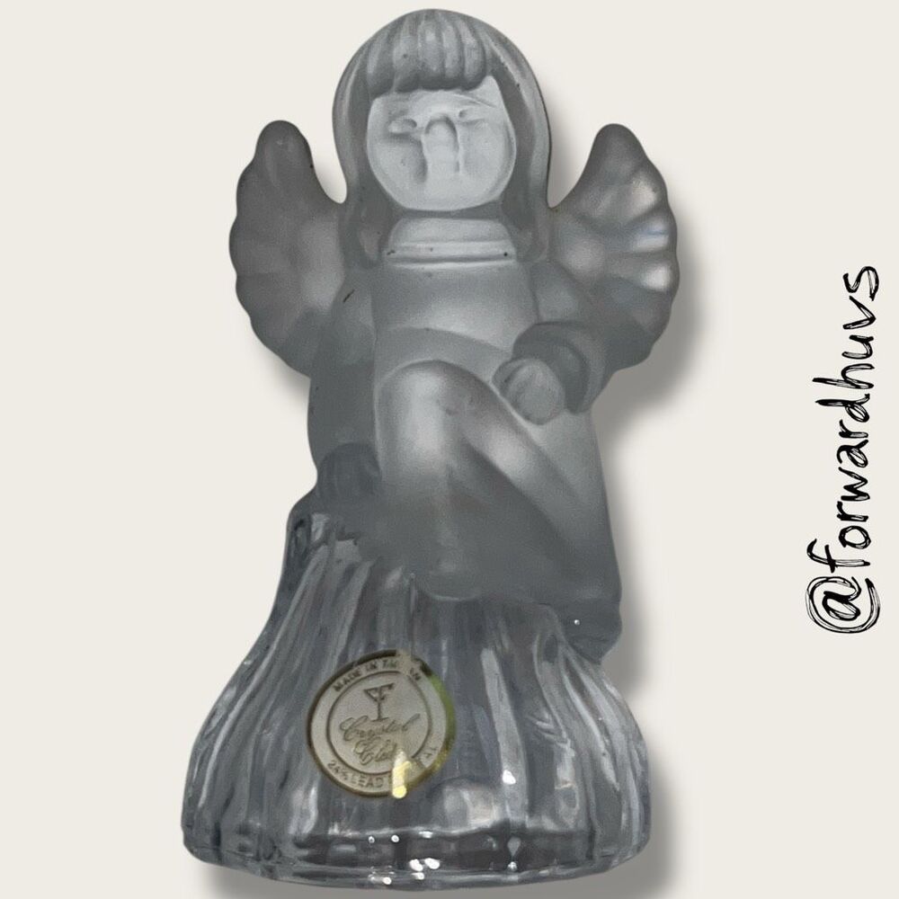 Crystal Clear Frosted Angel Figurine Lead Crystal 4.75”